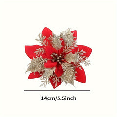 10pcs Glitter Poinsettia Flowers Christmas Wreath Tree Ornaments