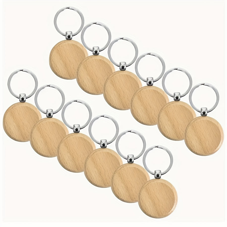 10pcs Blank Wooden Key Chain Round Wooden Tag Keychain DIY Accessories