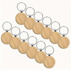 10pcs Blank Wooden Key Chain Round Wooden Tag Keychain DIY Accessories