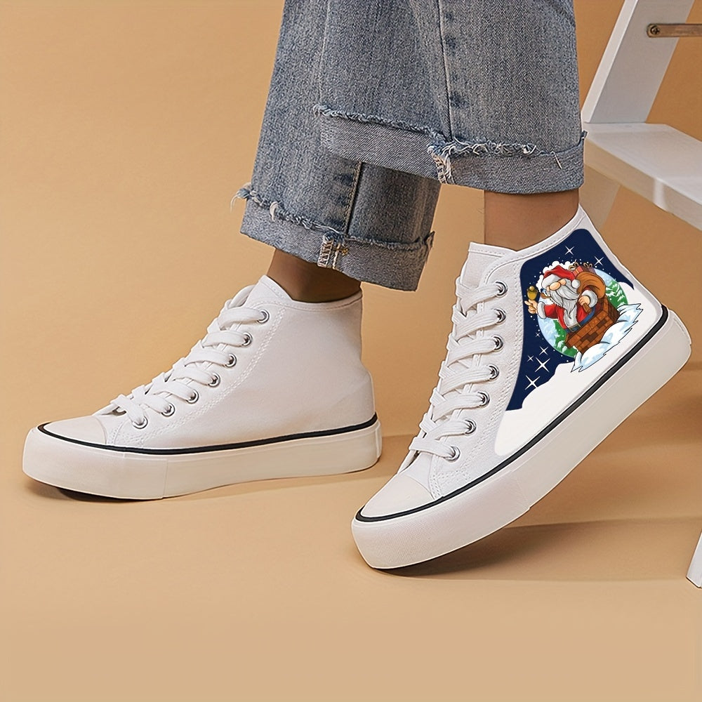 Santa Print Chunky Canvas Sneakers High Top Flat