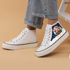 Santa Print Chunky Canvas Sneakers High Top Flat