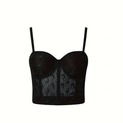 Mesh Cami Corset Bustier Moon Print Push Up Body Shaper