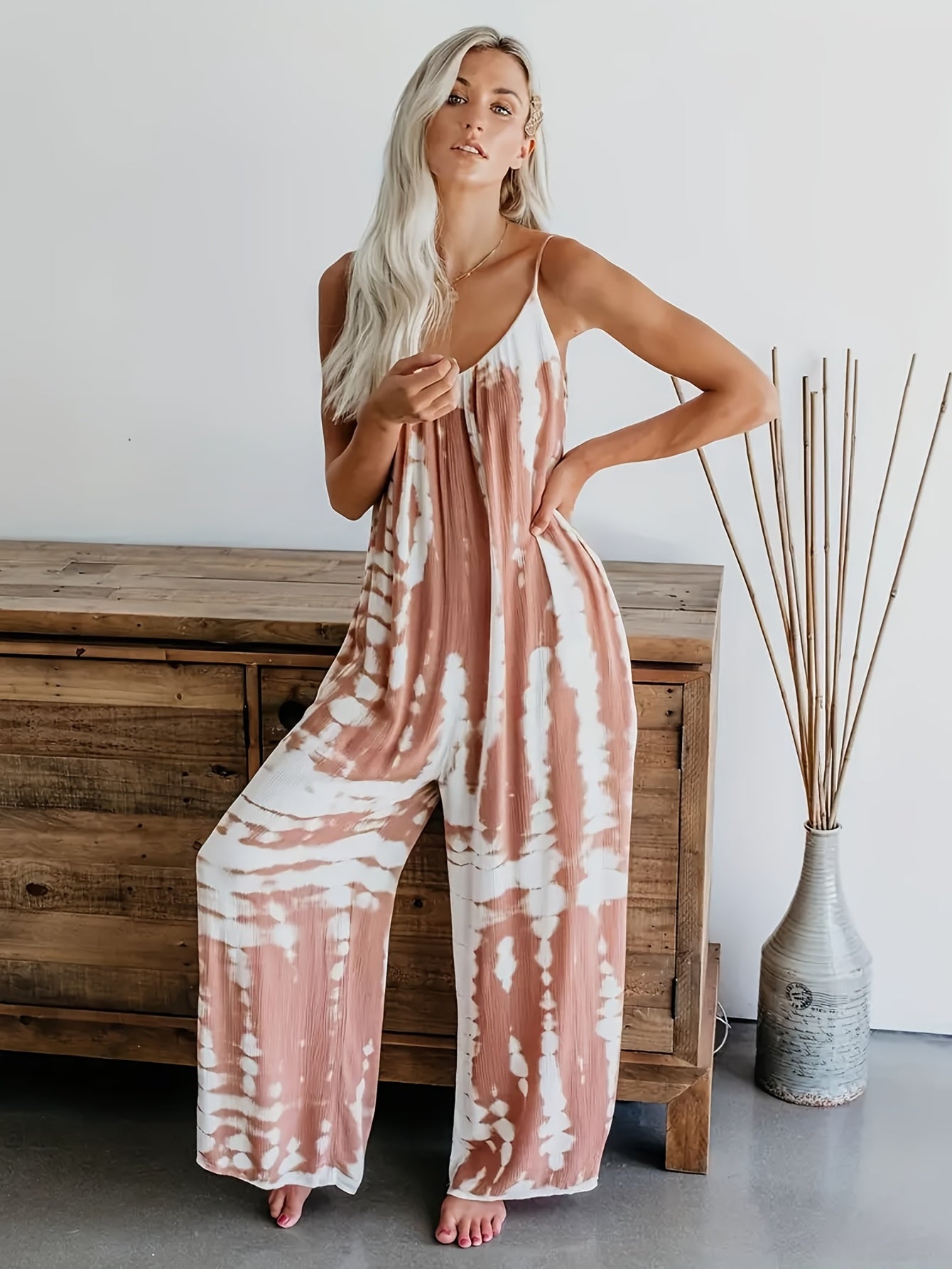 Tie Dye Wide Leg Cami Jumpsuit Boho Sleeveless Jumpsuit