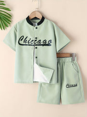Boys Chicago Print Shirt & Shorts Set for Summer Kids