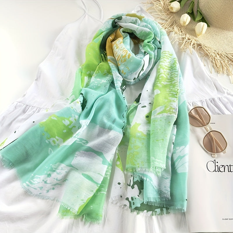 Tie Dye Print Scarf Boho Shawl Frayed Edge Head Wrap Sunscreen
