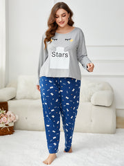 Cat Print Pajama Set Long Sleeve Top & Pants