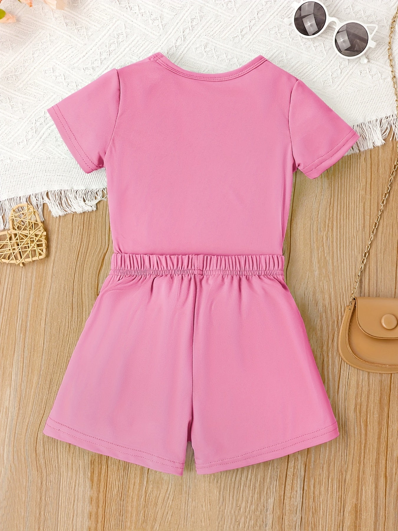 2pcs Girls Casual WILD LIKE MY CURLS Short Sleeve T shirt&Shorts Set