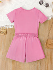 2pcs Girls Casual WILD LIKE MY CURLS Short Sleeve T shirt&Shorts Set