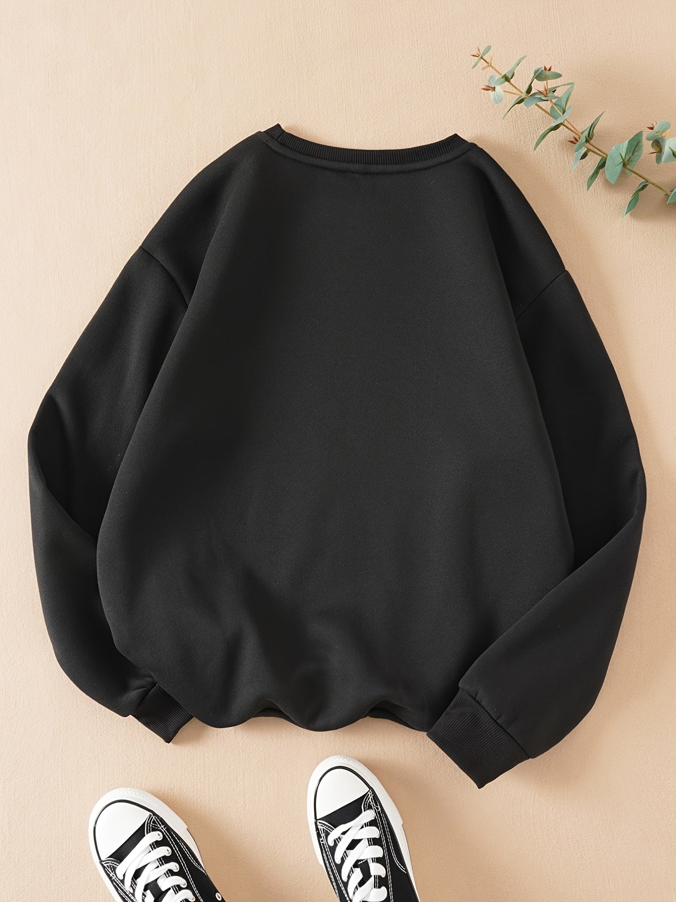Solid Pullover Sweatshirt Long Sleeve Crew Neck Casual Tops