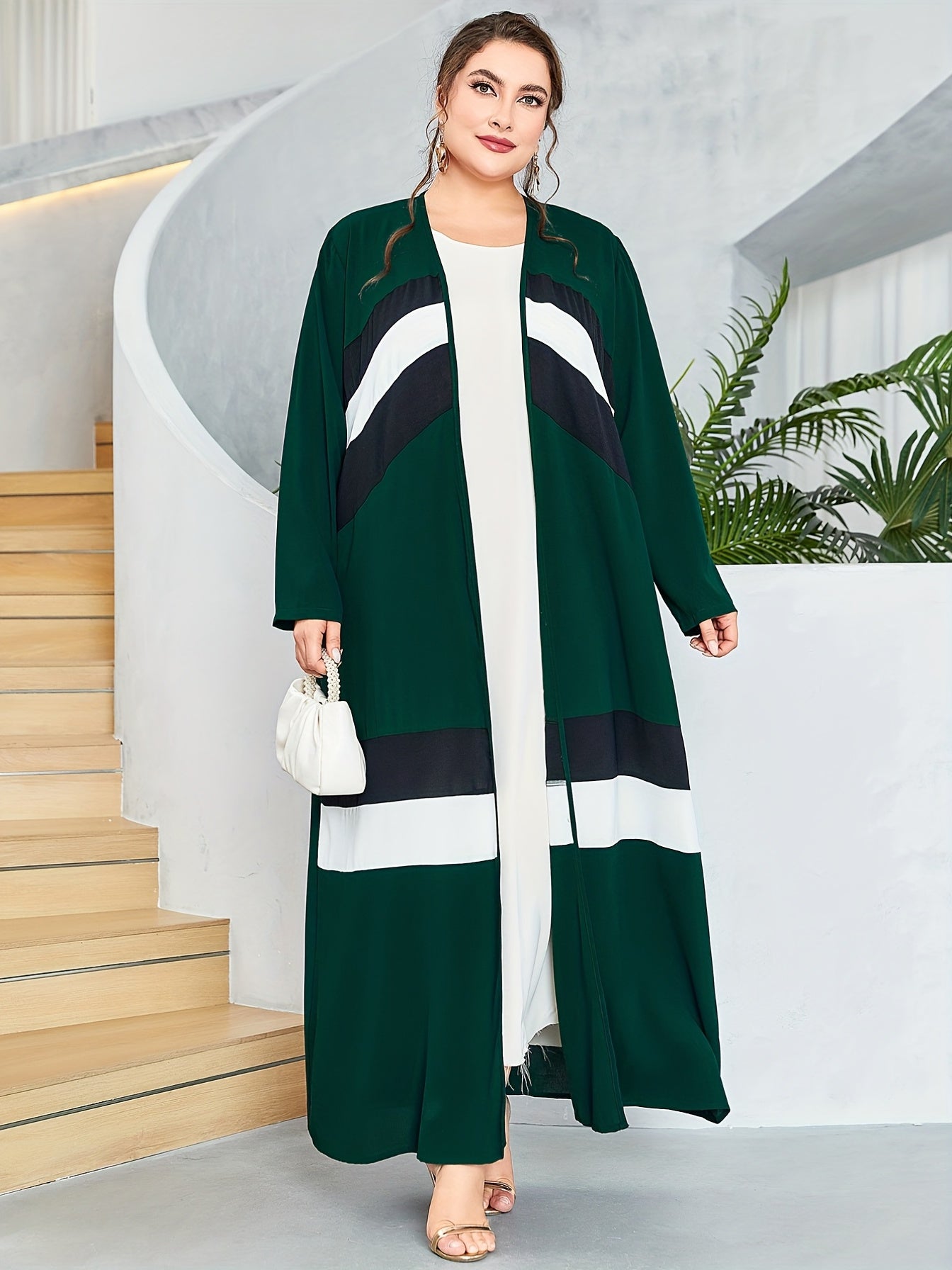 Striped Kaftan Dress Women's Abaya Robe Arabian Dress