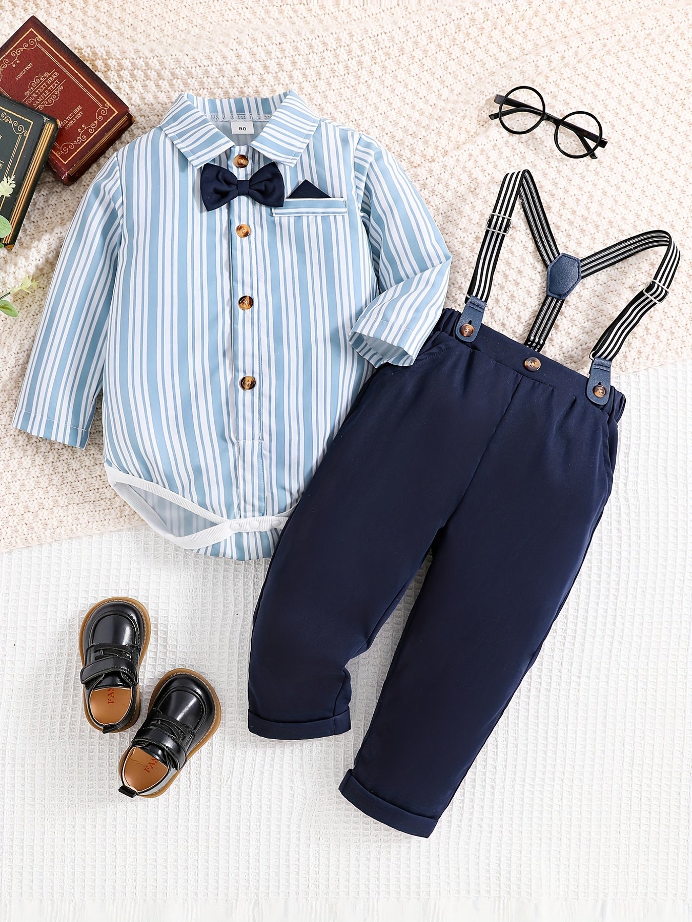 Baby Boy Striped Gentleman's Suit Romper & Suspender Pants 2pcs