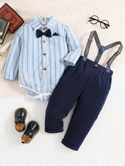 Baby Boy Striped Gentleman's Suit Romper & Suspender Pants 2pcs