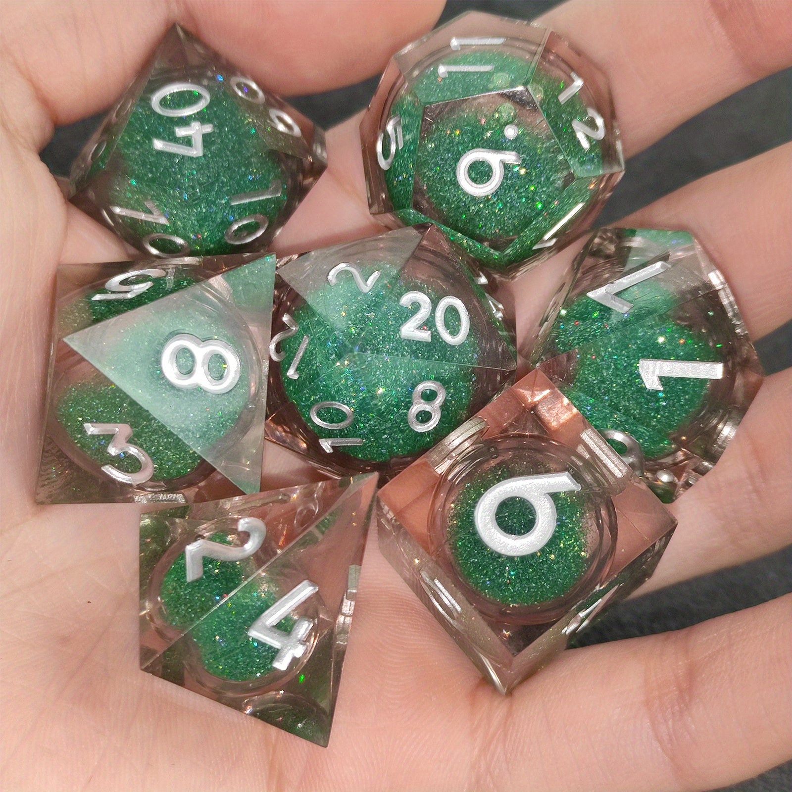 Resin Quicksand Dice Set with Liquid Core - D20 Game Accessories