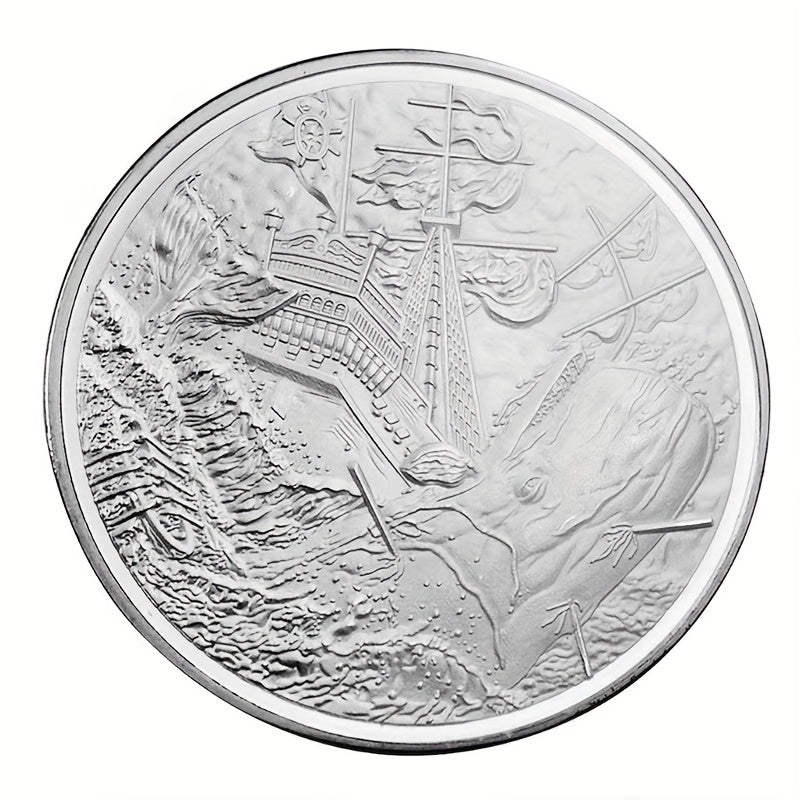 Skeleton Pirate Whale Silver Coin with Skull
