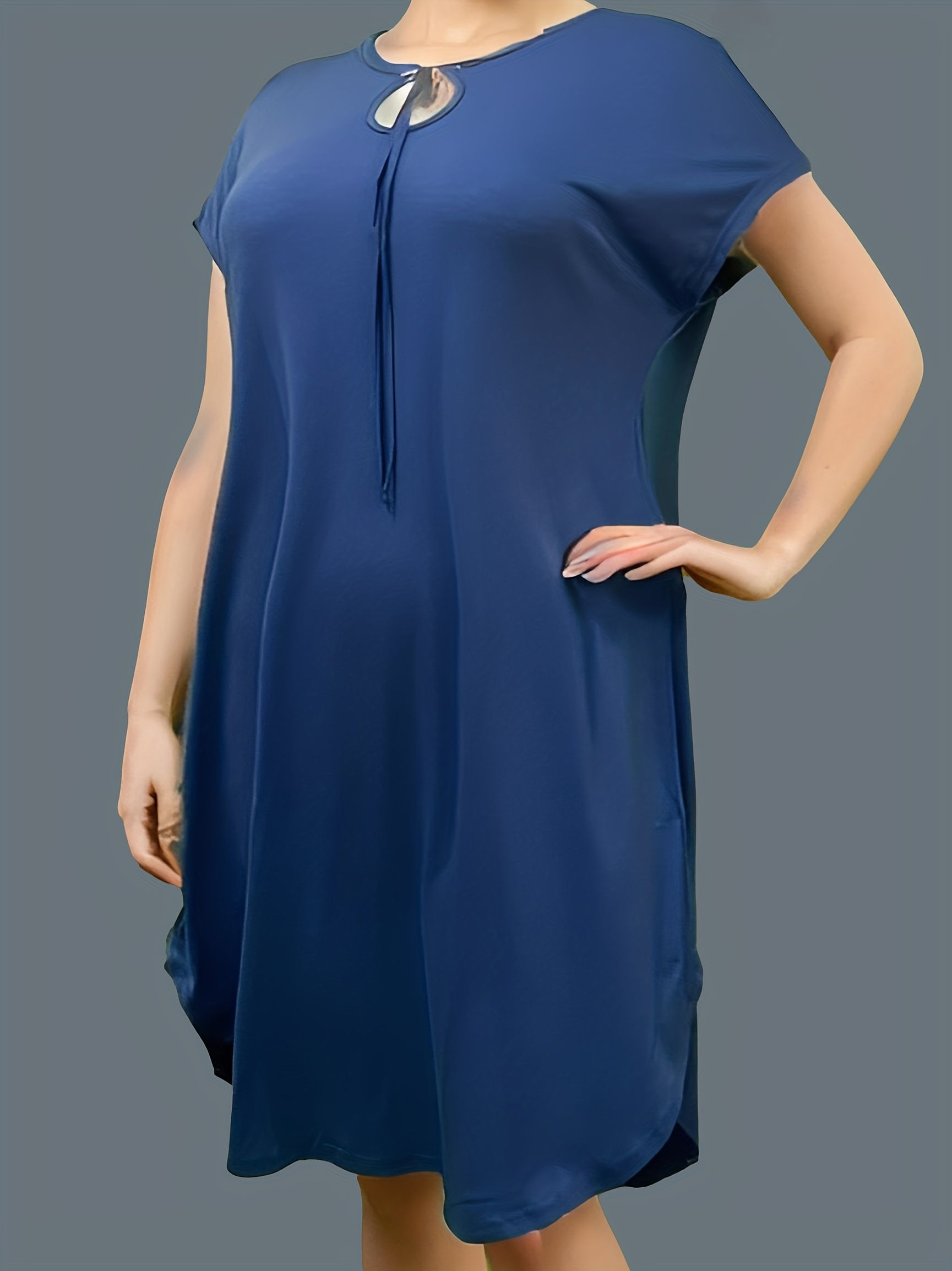 Plus Size Solid Short Batwing Sleeve Maxi Dress