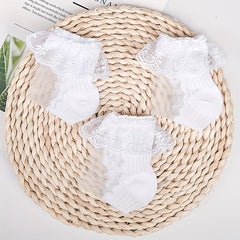 3 Pairs of Mid-tube Lace Cotton Girl's Socks