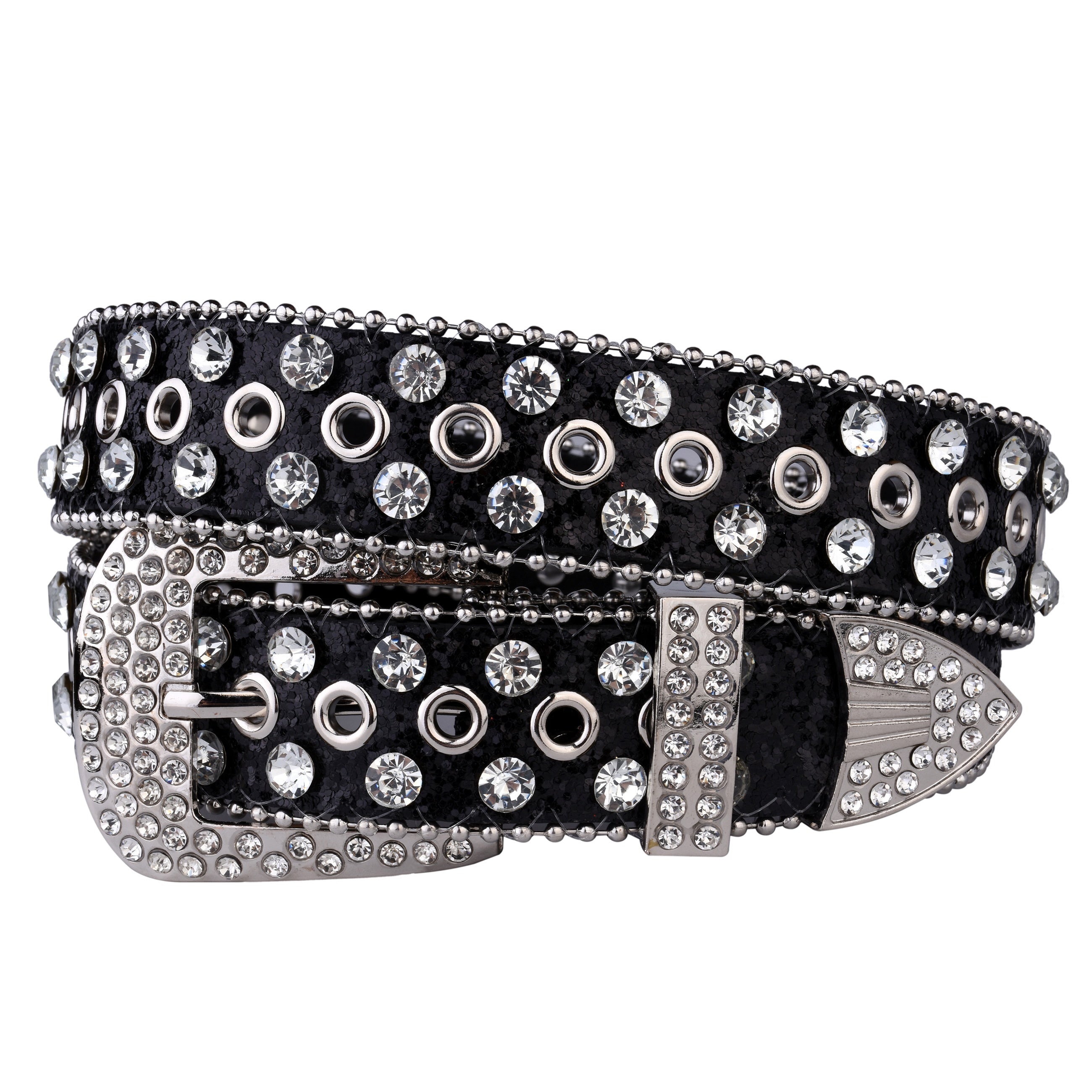 Glitter Belt Rhinestone Inlaid PU Belt Hip Hop Jeans Pants Belt