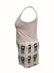 Heart Print Crop Tank & Shorts Pajama Set