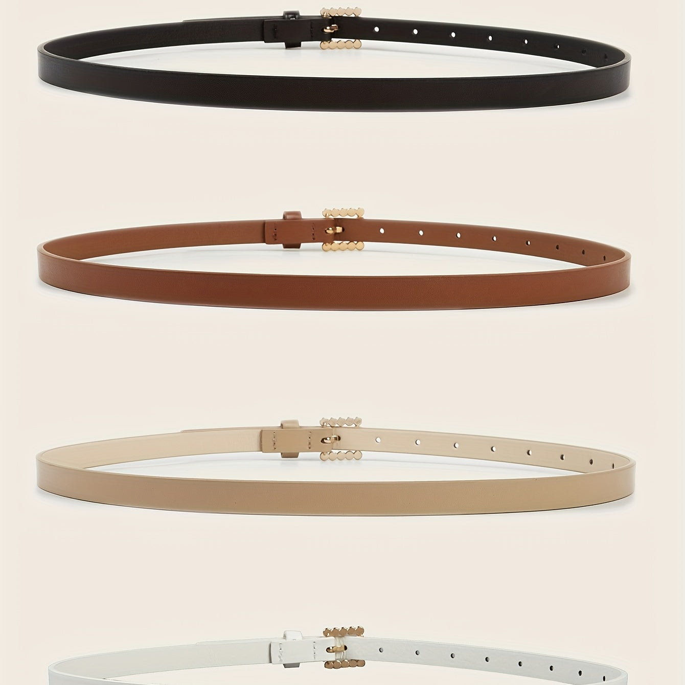 4pcs Girls PU Leather Belt w/ Faux Pearl Buckle for Jeans