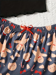 Christmas Print Pajama Set Top & Shorts Women's Sleepwear