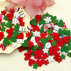 50pcs Mixed Christmas Wooden Buttons Mini Snowflake Christmas Socks DIY Sewing