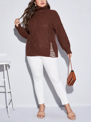 Casual Sweater Jacquard Ripped Turtle Neck Long Sleeve Sweater