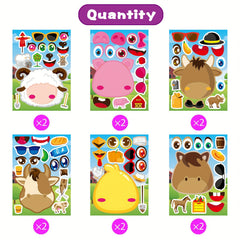 12pcs Farm Animals Make A Face Stickers DIY Craft Fantasy Animals Party Supplies