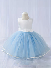 Girls Mesh Puffy Skirt Sleeveless Party Dress with Bow