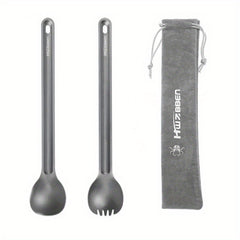 HWZBBEN Titanium Long Handle Fork & Spoon Set for Camping