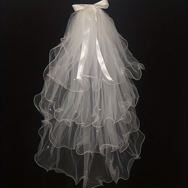Bowknot Wedding Veil With Faux Pearl Ornament