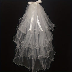 Bowknot Wedding Veil With Faux Pearl Ornament