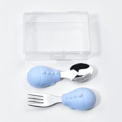 Baby Learn To Eat Training Fork Spoon Short Handle Stainless Steel Tableware