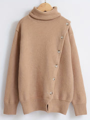 Girls Knitted High Neck Sweater Button Warm Pullover for Fall Winter Party
