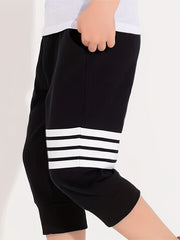 Boys Stripes Print Cropped Pants for Spring and Summer