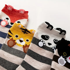 5 Pairs Cute Animal Print Mid Tube Socks Women's Stockings