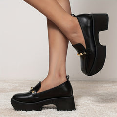 Women's Platform Chunky Loafers Rivet Decor Slip-On Shoes