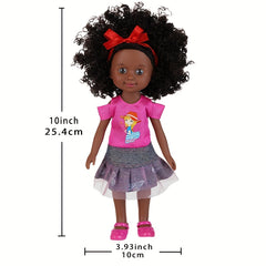 10 Inch Afro Silicone Doll with Skin Interchangeable Outfits & Hairbands