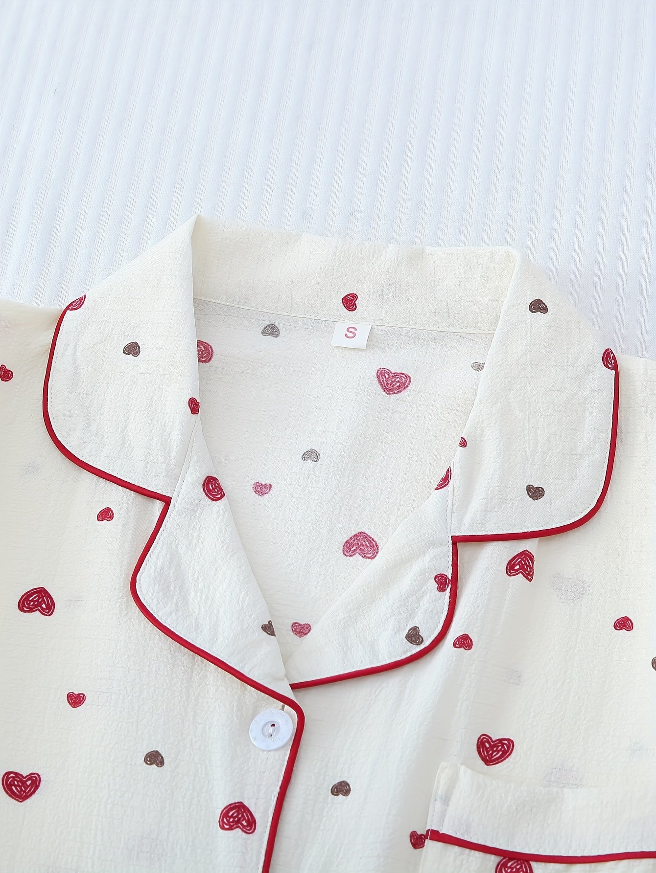 Heart Print Pajamas Set Short Sleeve Buttons Top & Shorts