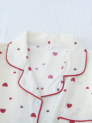 Heart Print Pajamas Set Short Sleeve Buttons Top & Shorts