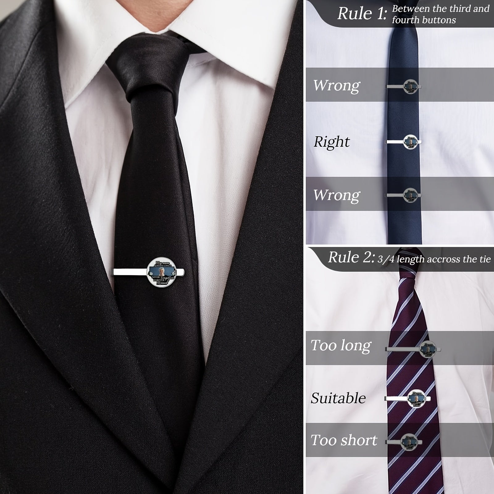 Custom Copper Memorial Tie Clip Set of 2 Personalized Photo Logo for Men