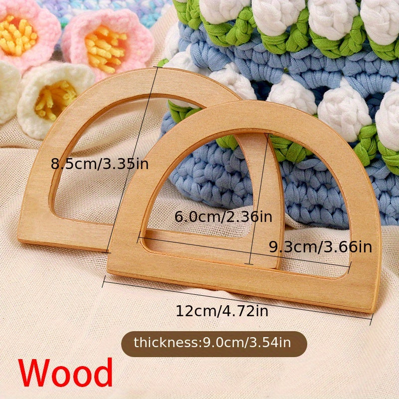2pcs Wooden D-shaped Handles Suitcases DIY Cosmetic Bag Portable Semi Circle