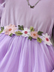 Kid Girls' Floral Embroidery Long Sleeve Dress For Party