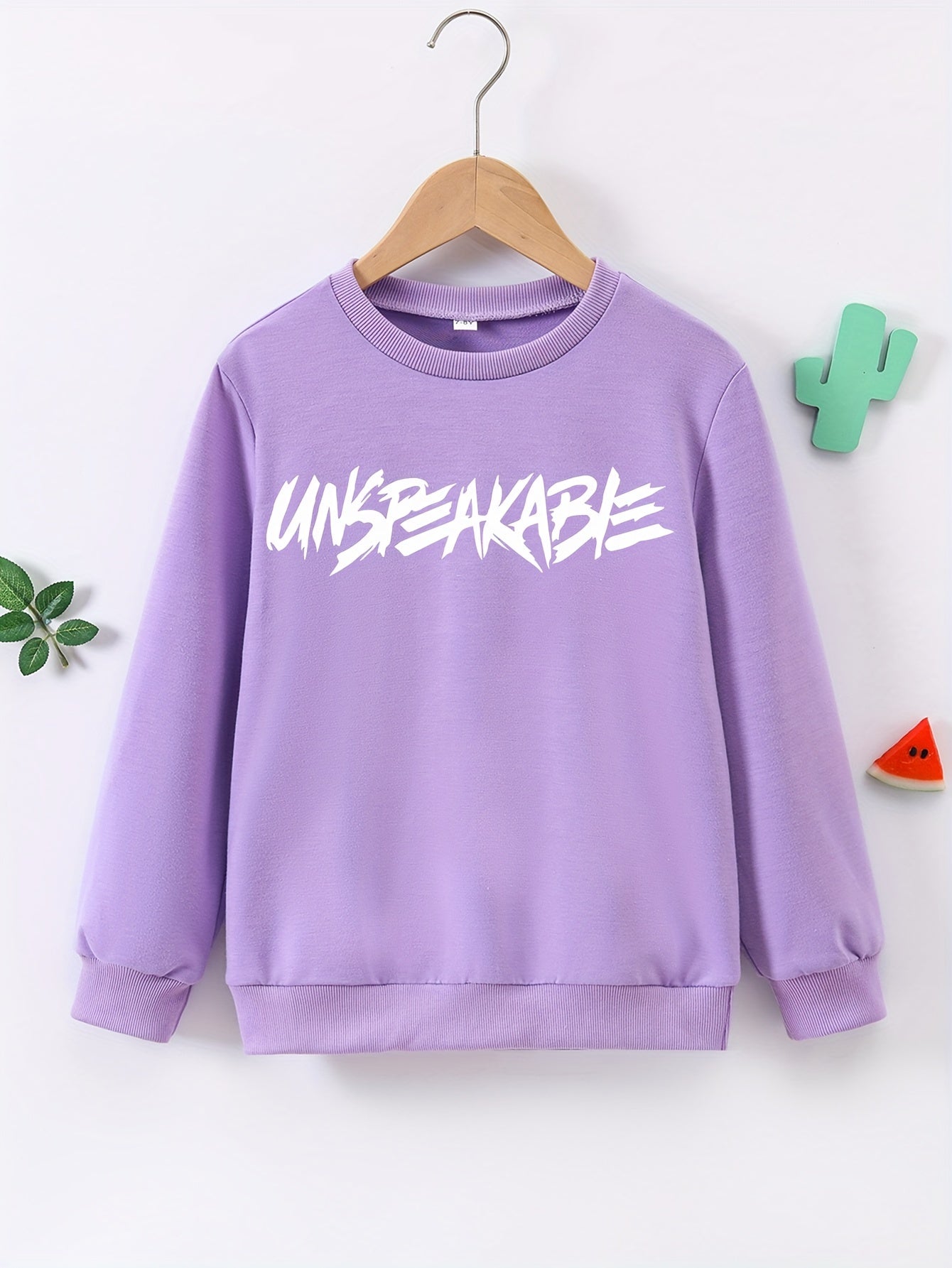 UNSPEAKABLE Letter Print Boys Casual Pullover Sweatshirt Long Sleeve Crew Neck