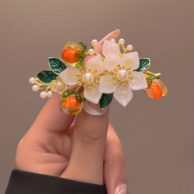 1pc Everything Goes Well Faux Pearl Hair Clip Women's Flower Spring Clip
