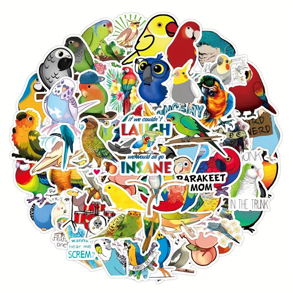50pcs Parrot Stickers Flying Animal Luggage Car Laptop Scooters Graffiti Sticker