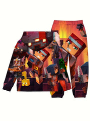 Boy's Pixel Fighter Print Hoodie & Sweatpants Set