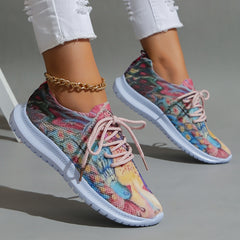Women's Retro Print Mesh Breathable Walking Shoes Low Top Sneakers