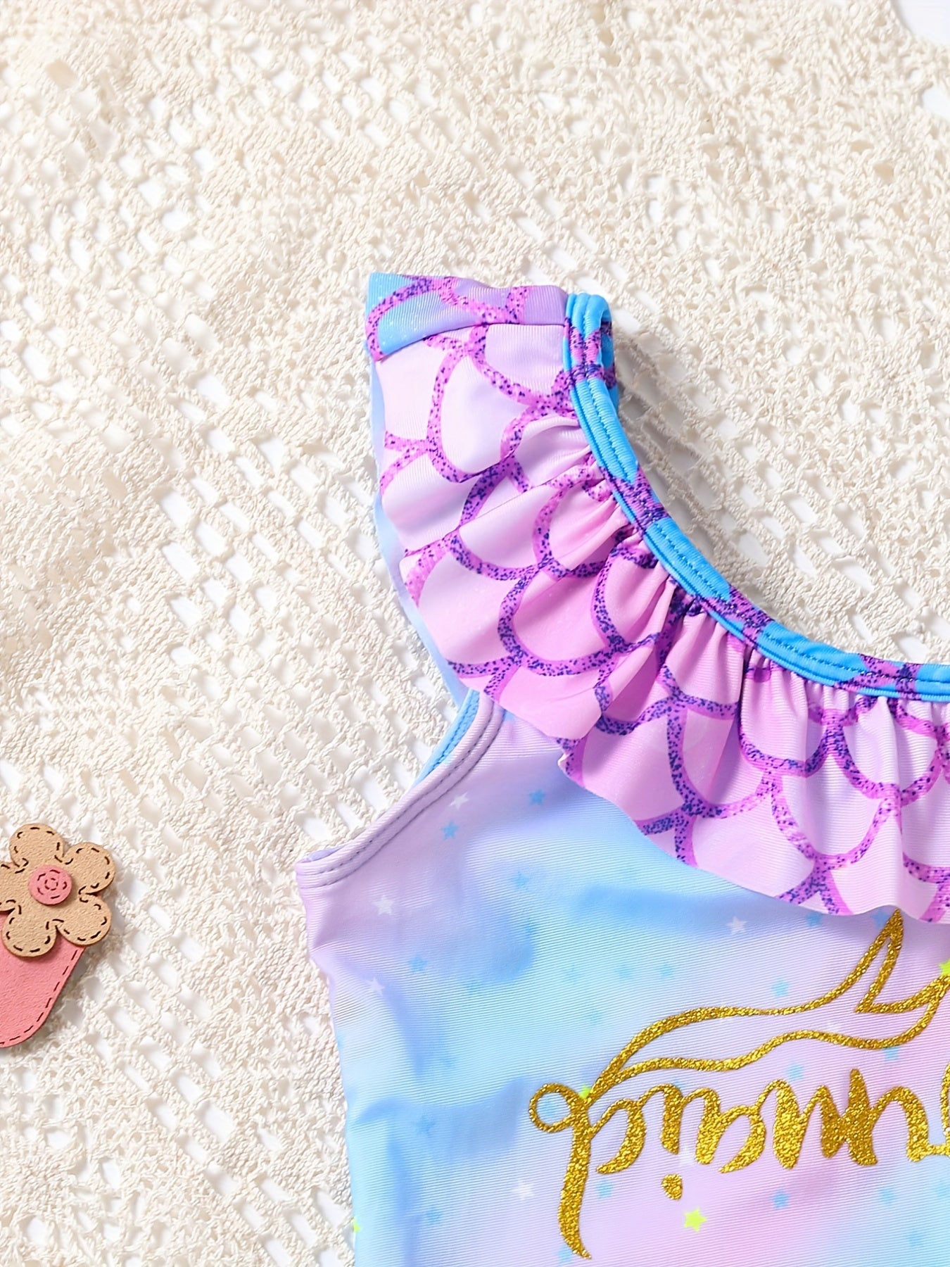 Girls One Shoulder Mermaid Swimwear Frilled Bathing Suit