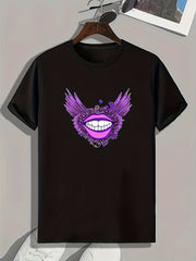 Purple Mouth Print Men's Graphic T shirt for Summer
