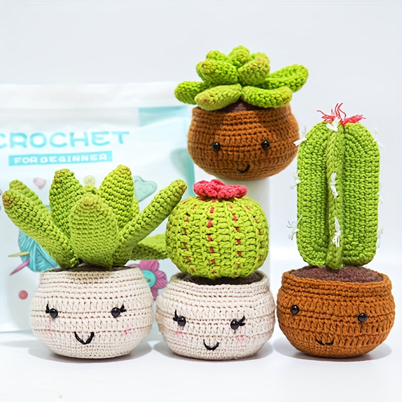 Crochet DIY Wool Cactus Decoration Kit with Instruction Manual